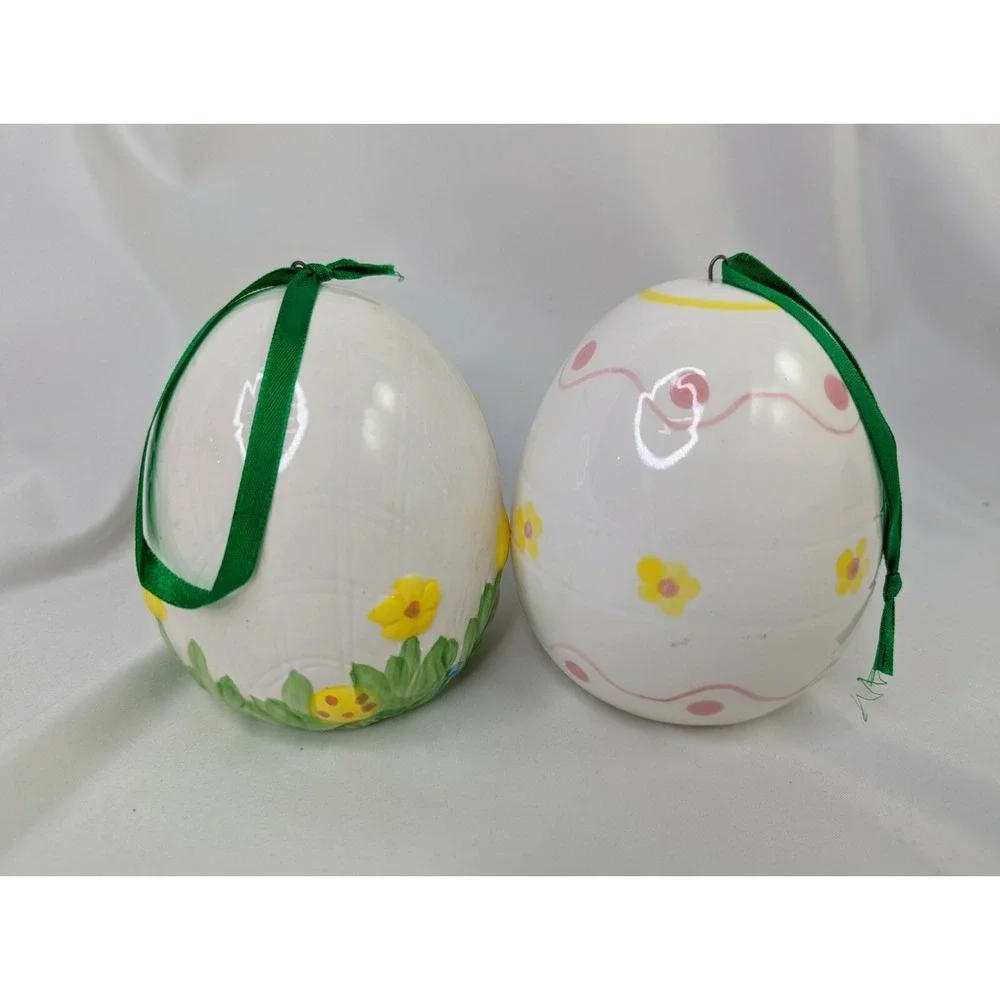 K's Collection Ceramic Egg & Rabbit Figure Ornament‎ Lot of 2 Hanging